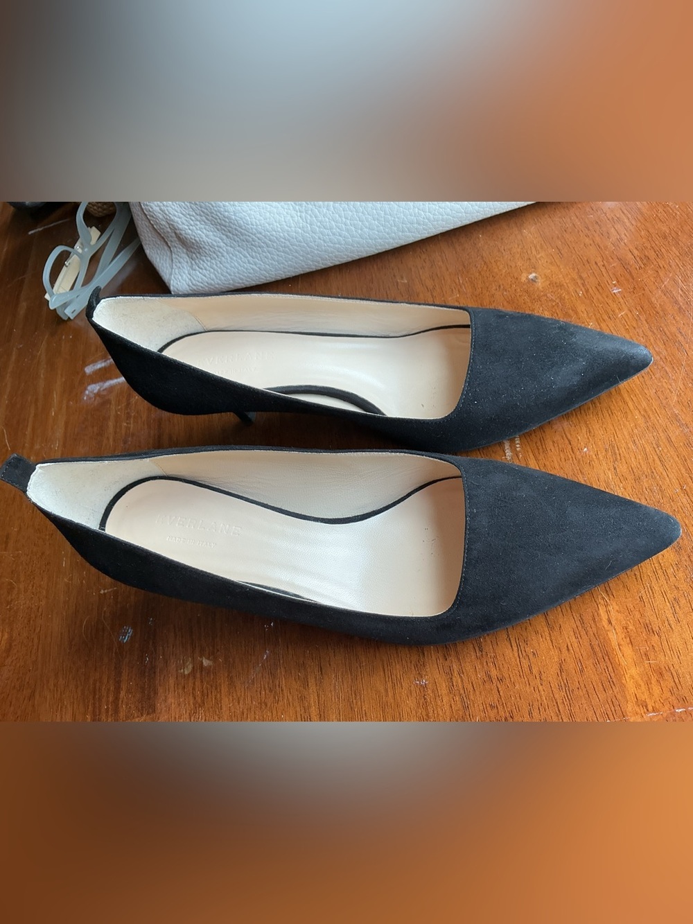 Everlane Black Suede Kitten Heels Size 9 Made in Italy Pointed Toe Pumps - Picture 7 of 15